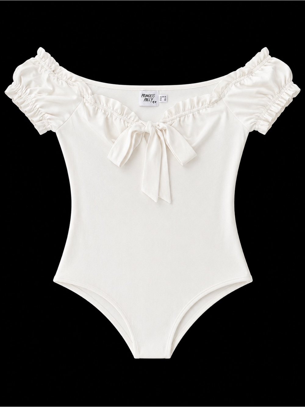 Princess Polly Cream Off-Shoulder Bow Front Kids One-Piece